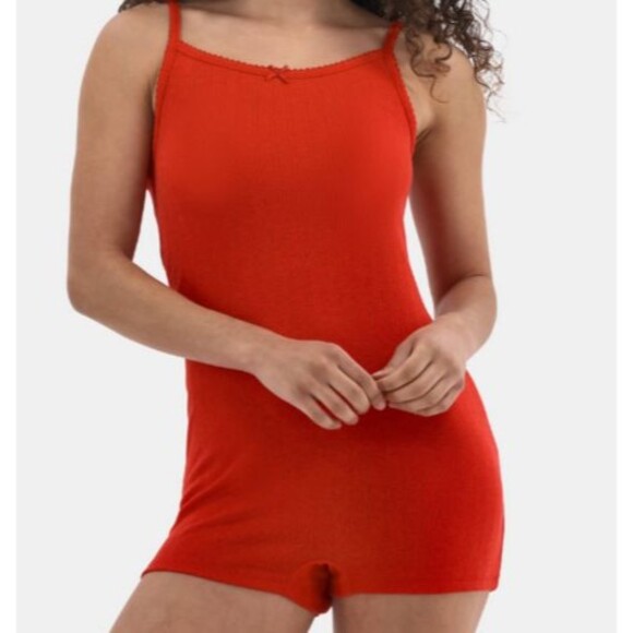 NOBO Red Lightweight Soft Pointelle Knit Sleep Romper Plus Size 2X - Picture 9 of 9